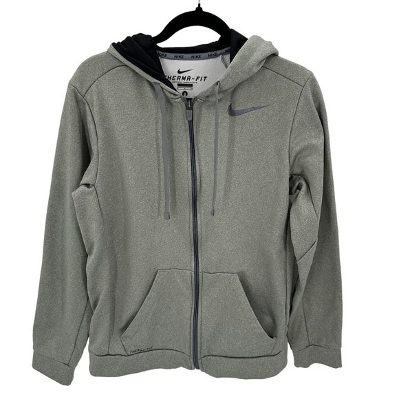 Nike Other - Nike Mens Gray Therma- Fit Zip Front Hooded Long Sleeve Jacket Size S